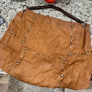 Sofia C Italian Leather Studded Shoulder Bag
